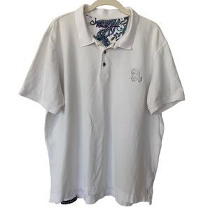 Robert Graham Men's Astra White Short Sleeve Polo Shirt XL Embroidered Skull